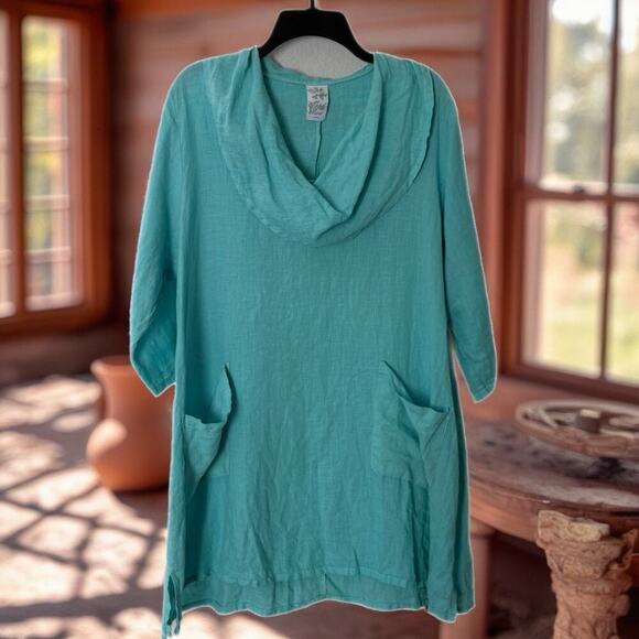 MatchPoint turquoise linen blend cowl neck tunic   L LAGENLOOK beachy minimalist - Picture 1 of 13